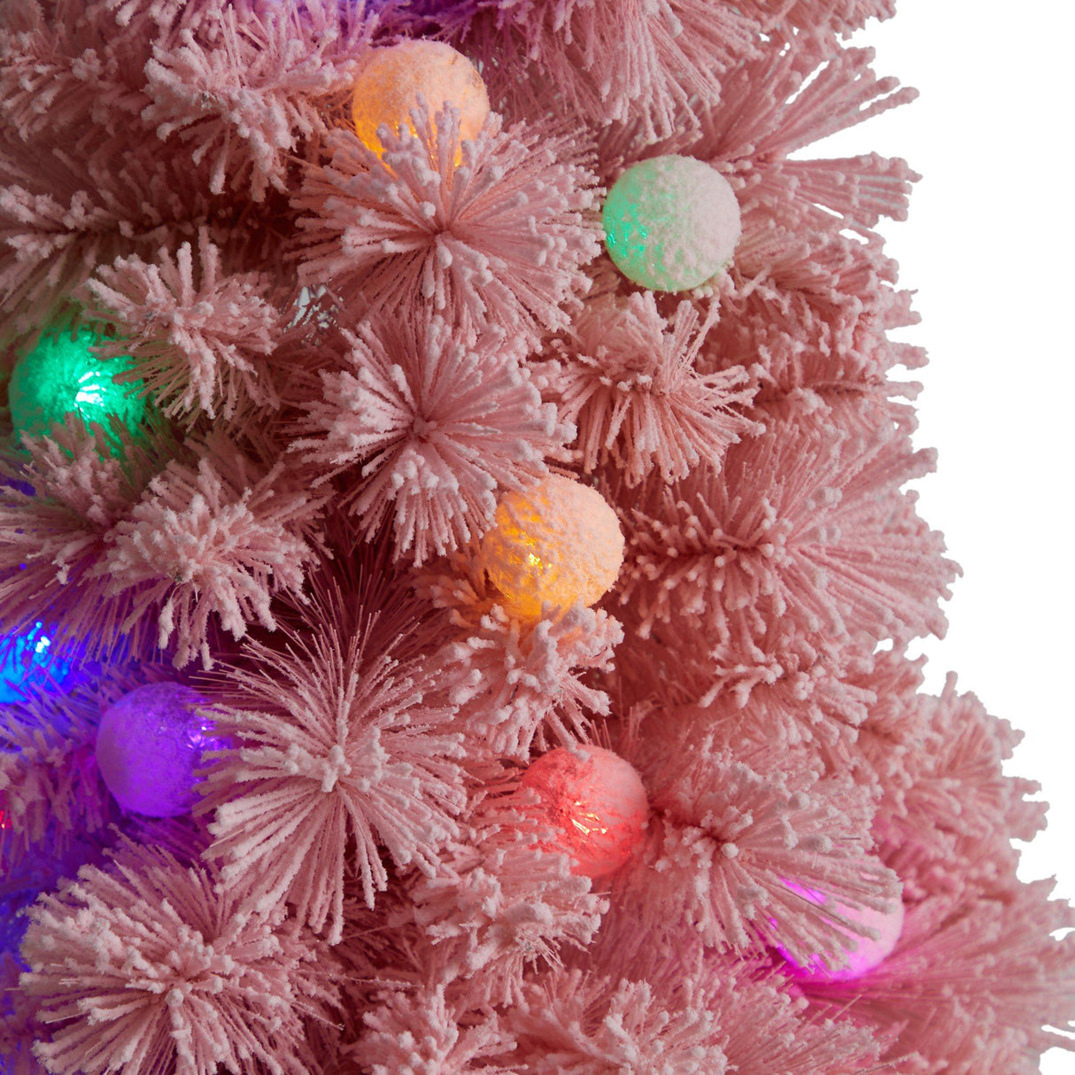 4’ Holiday Frosted Pink Cashmere Christmas Tree with 30 Jumbo Multicolored Globe LED Lights-Christmas Tree-Parc Decor