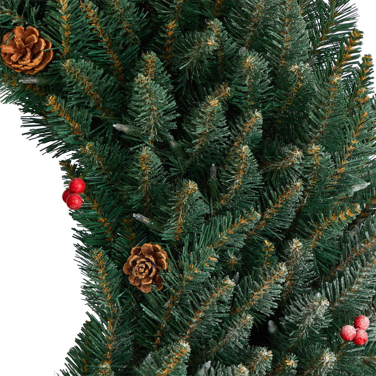 4’ Large Flocked Wreath with Pinecones, Berries, 150 Clear LED Lights and 400 Bendable Branches-Wreath-Parc Decor