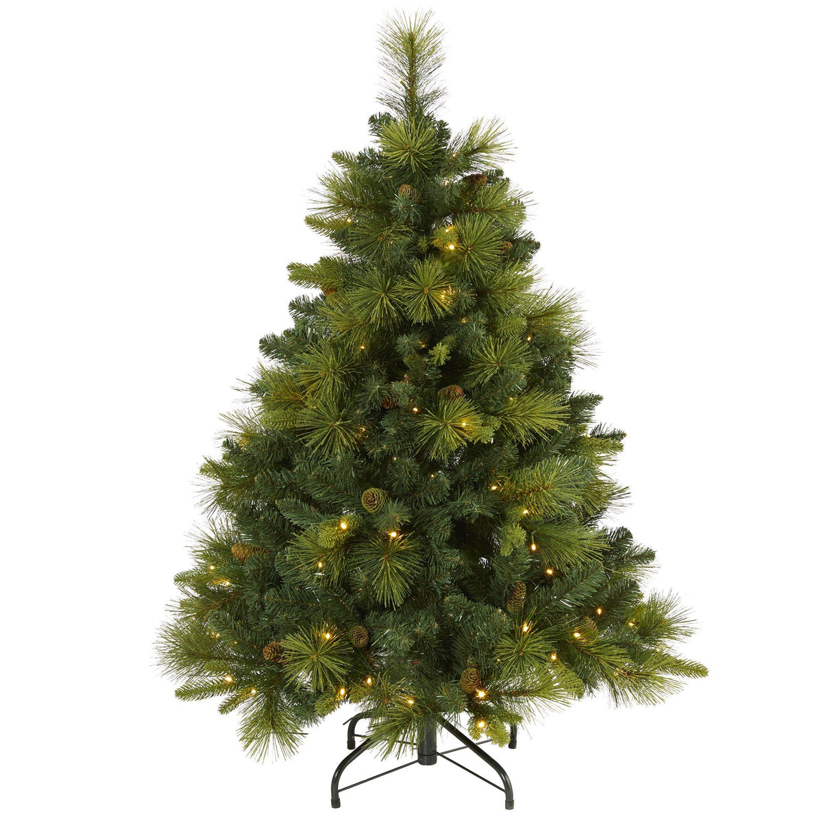 4’ North Carolina Mixed Pine Artificial Christmas Tree with 130 Warm White LED Lights, 459 Bendable Branches and Pinecones-Christmas Tree-Parc Decor