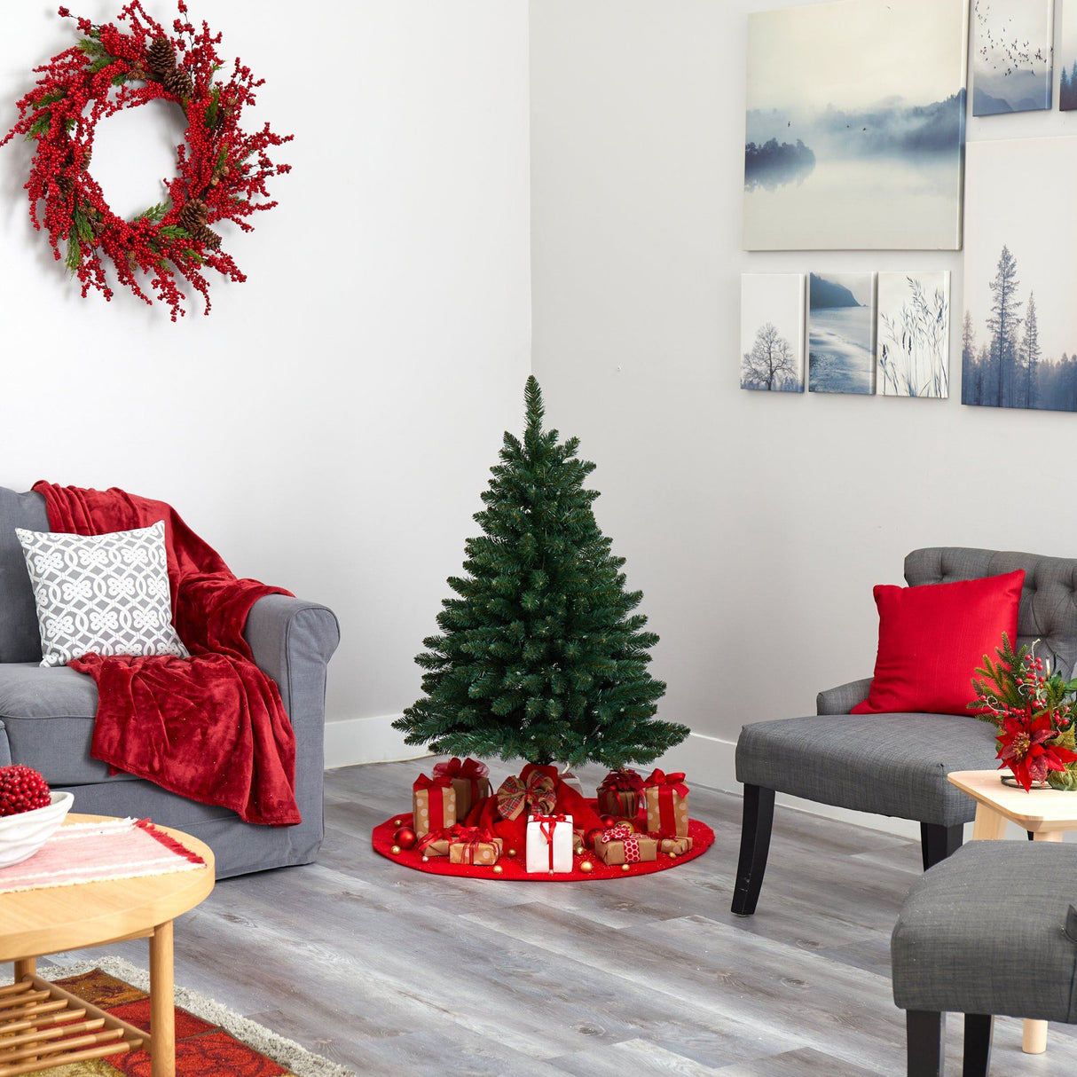 4’ Northern Rocky Spruce Artificial Christmas Tree with 100 Clear Lights and 268 Bendable Branches-Christmas Tree-Parc Decor