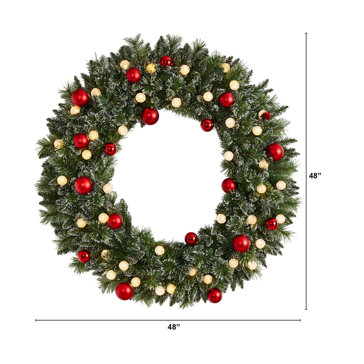 4' Oversized Pre-Lit Frosted Holiday Christmas Wreath with Ornaments and 40 LED Globe Lights-Wreath-Parc Decor