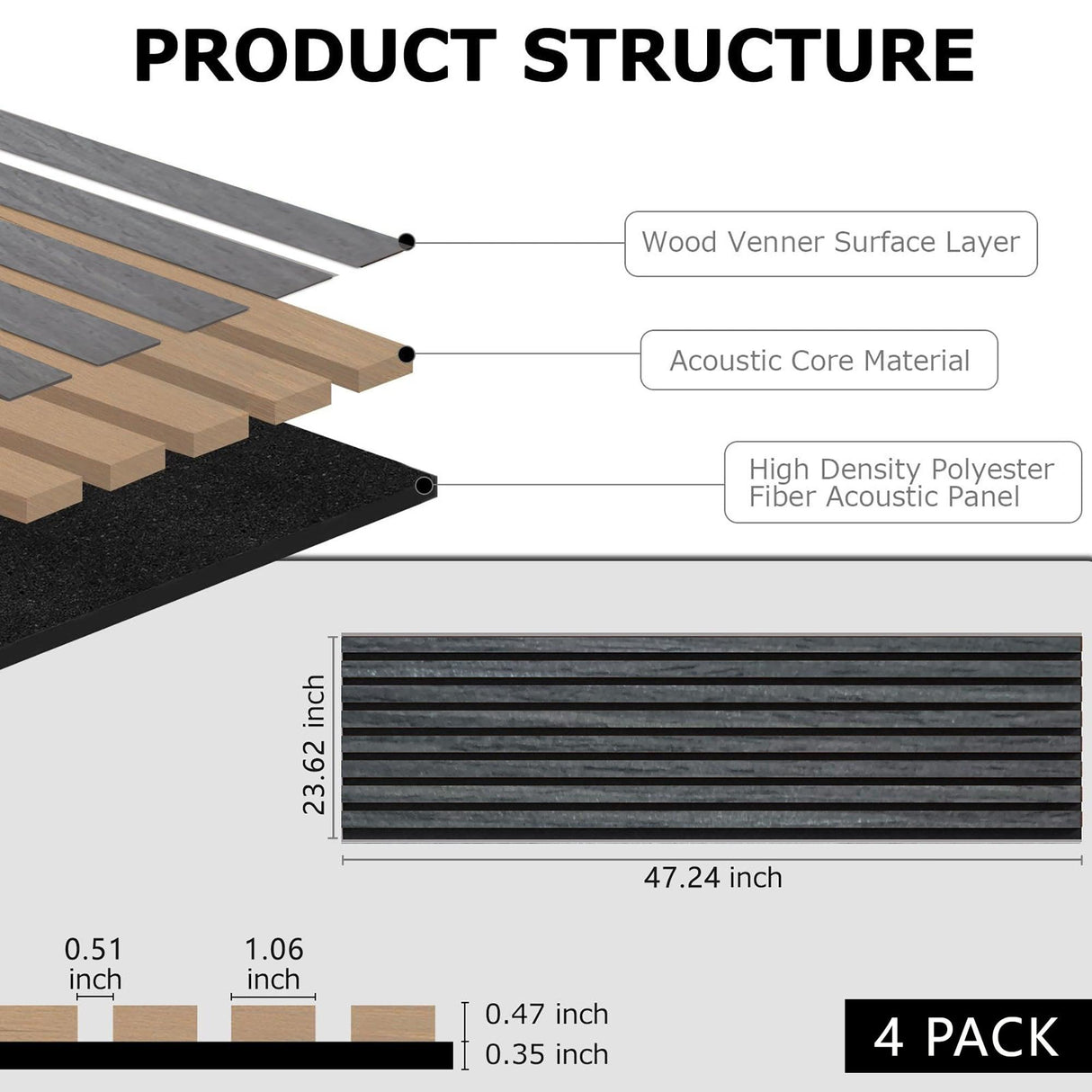 4-Piece Pack Veneer Sound Acoustic Wood Wall Panels-隔音板-Parc Decor