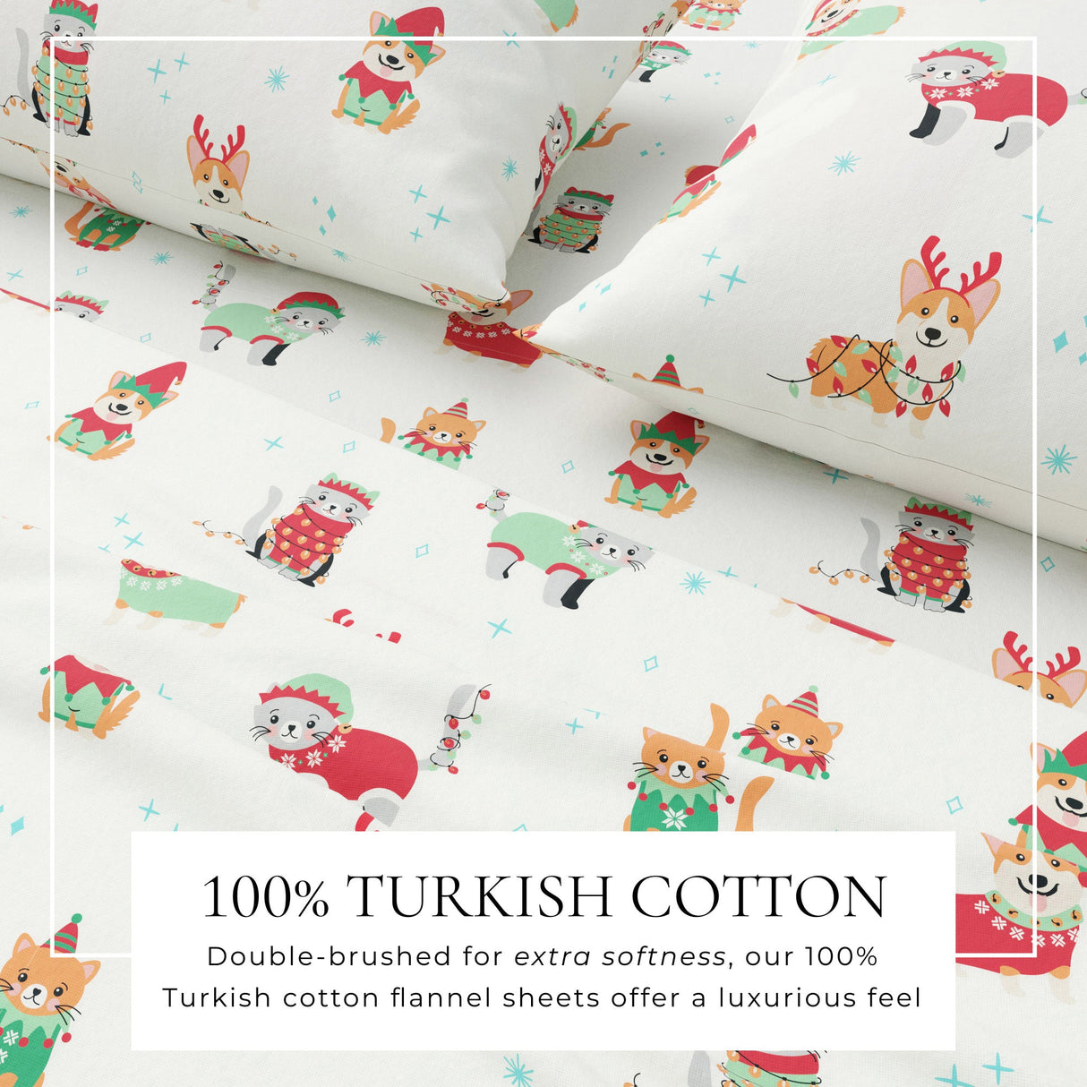 4-Piece Turkish Cotton Christmas Flannel Sheet - Whittaker Collection-Sheets-Parc Decor