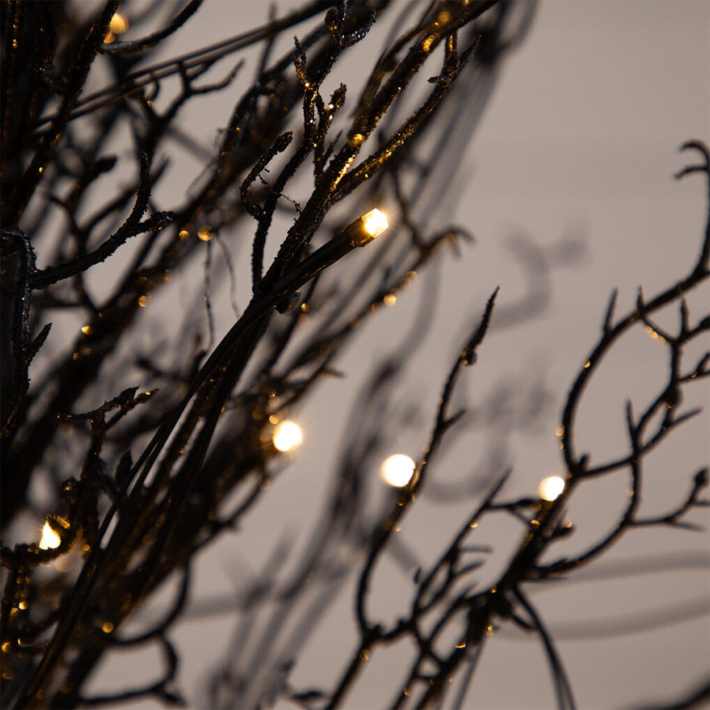 4’ Pre-Lit Halloween Black Twig Artificial Fall Tree in Burlap Planter with 63 Warm White LED Lights-Tree-Parc Decor