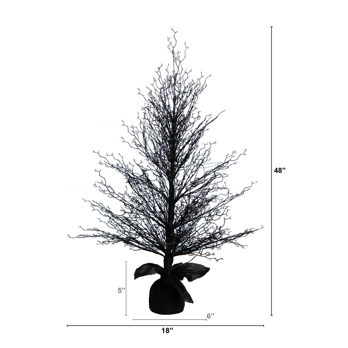 4’ Pre-Lit Halloween Black Twig Artificial Fall Tree in Burlap Planter with 63 Warm White LED Lights-Tree-Parc Decor