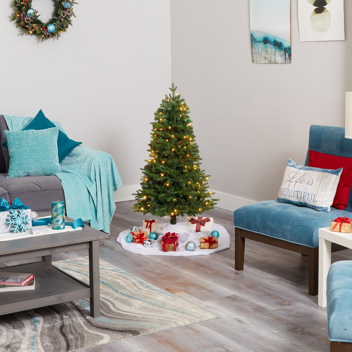 4' Vermont Fir Artificial Christmas Tree with 100 Clear LED Lights-Christmas Tree-Parc Decor