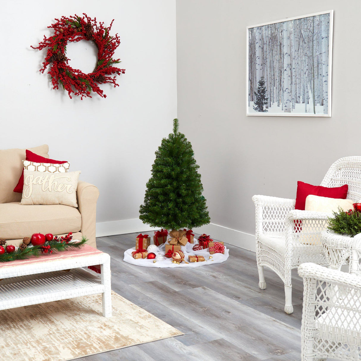 4’ Virginia Fir Artificial Christmas Tree with 100 Clear Lights and 223 Bendable Branches-Christmas Tree-Parc Decor