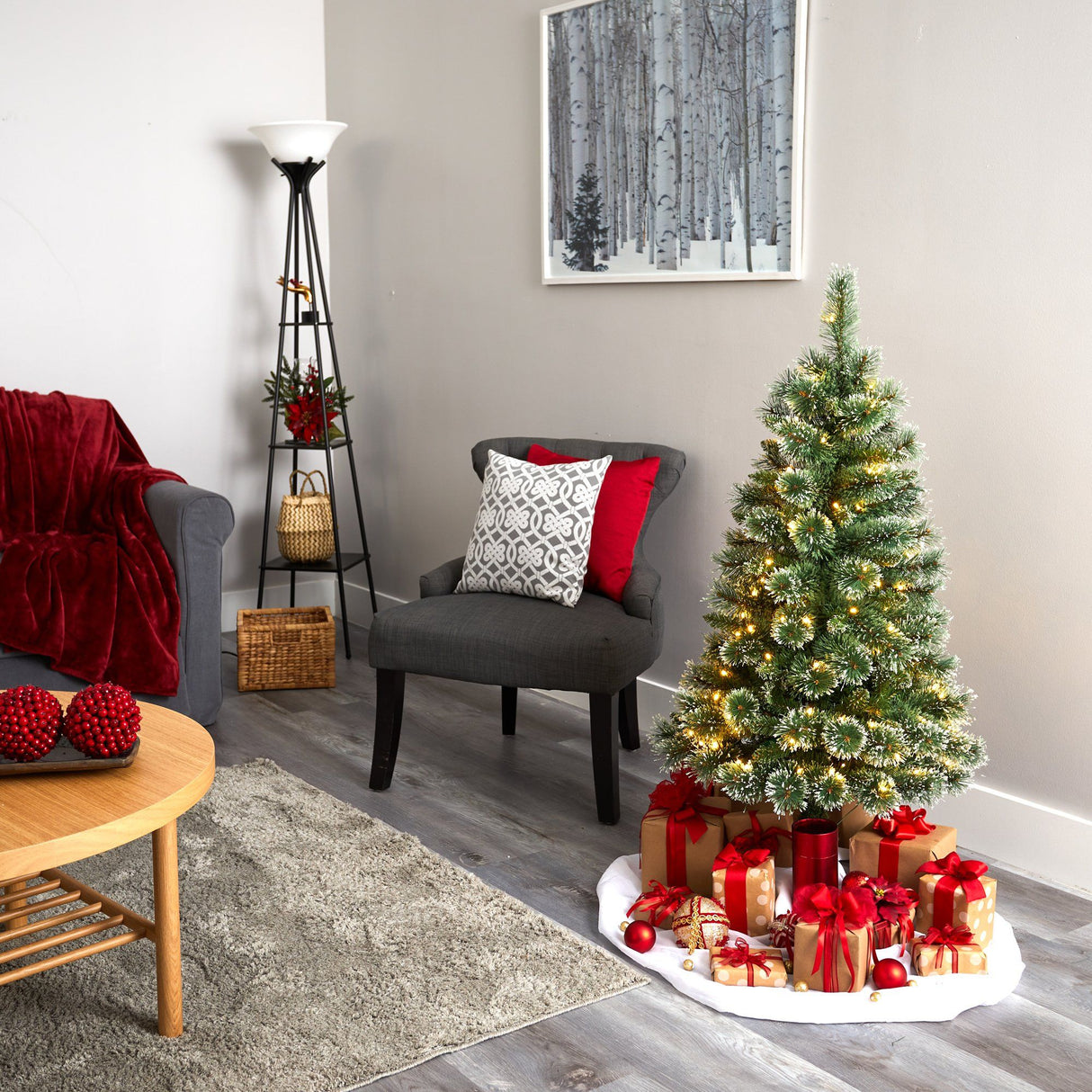 4’ Wisconsin Slim Snow Tip Pine Artificial Christmas Tree with 100 Clear LED Light-Christmas Tree-Parc Decor