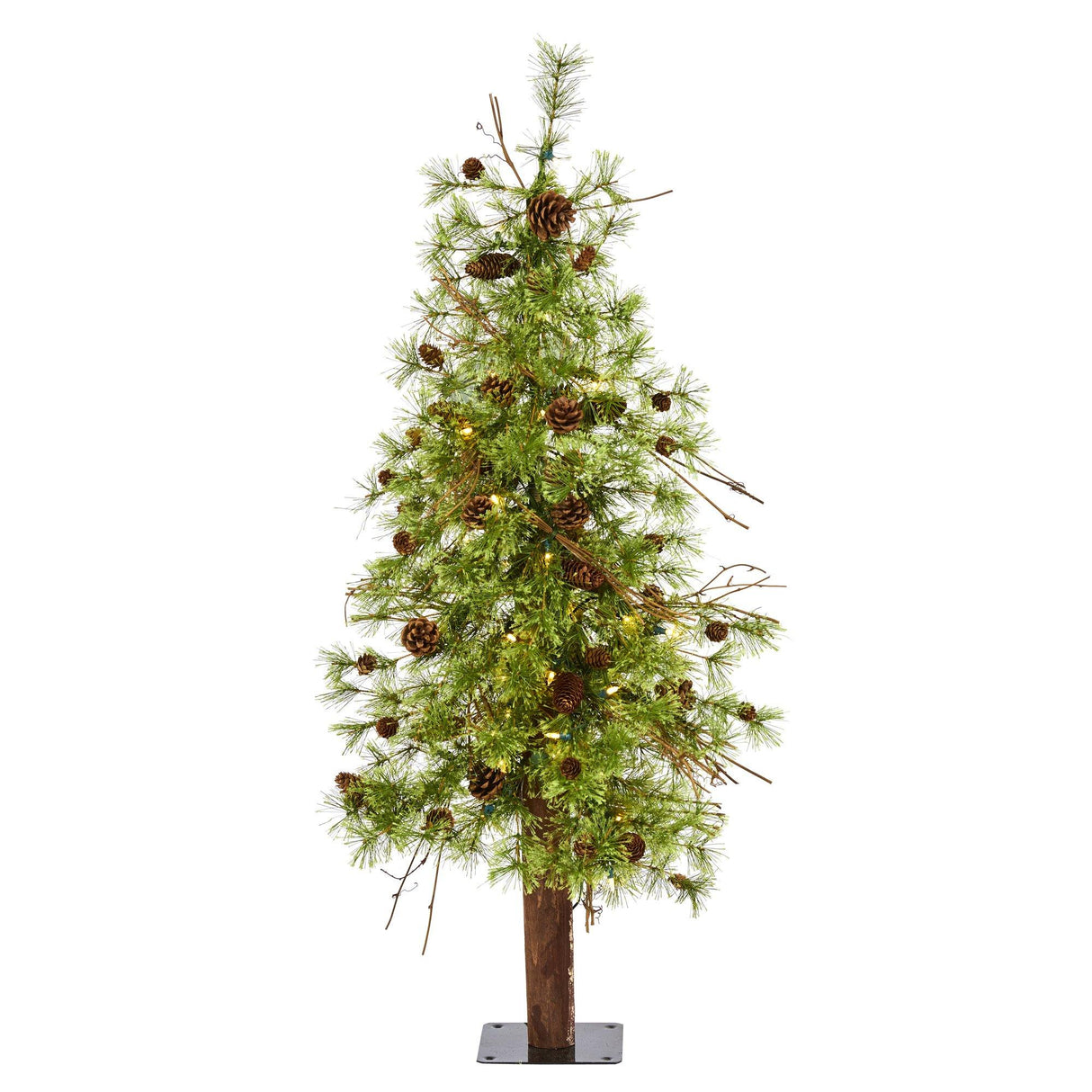 4' Wyoming Alpine Artificial Christmas Tree with 50 Clear (multifunction) LED Lights and Pine Cones on Natural Trunk-Christmas Tree-Parc Decor
