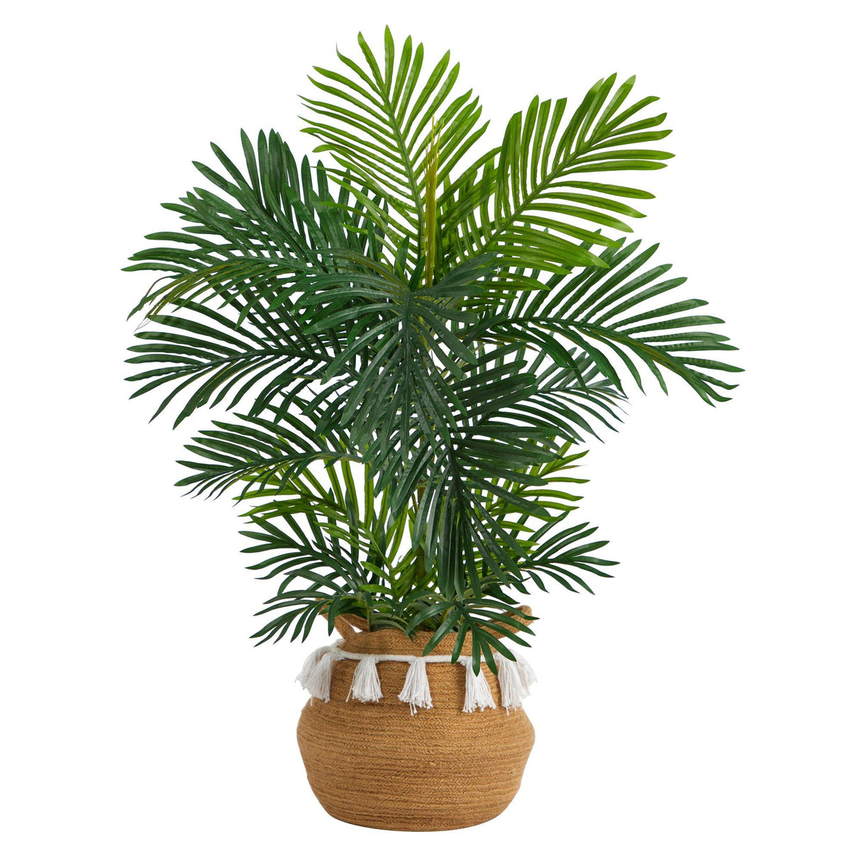 40” Areca Palm Tree in Boho Chic Handmade Natural Cotton Woven Planter with Tassels UV Resistant-Parc Decor