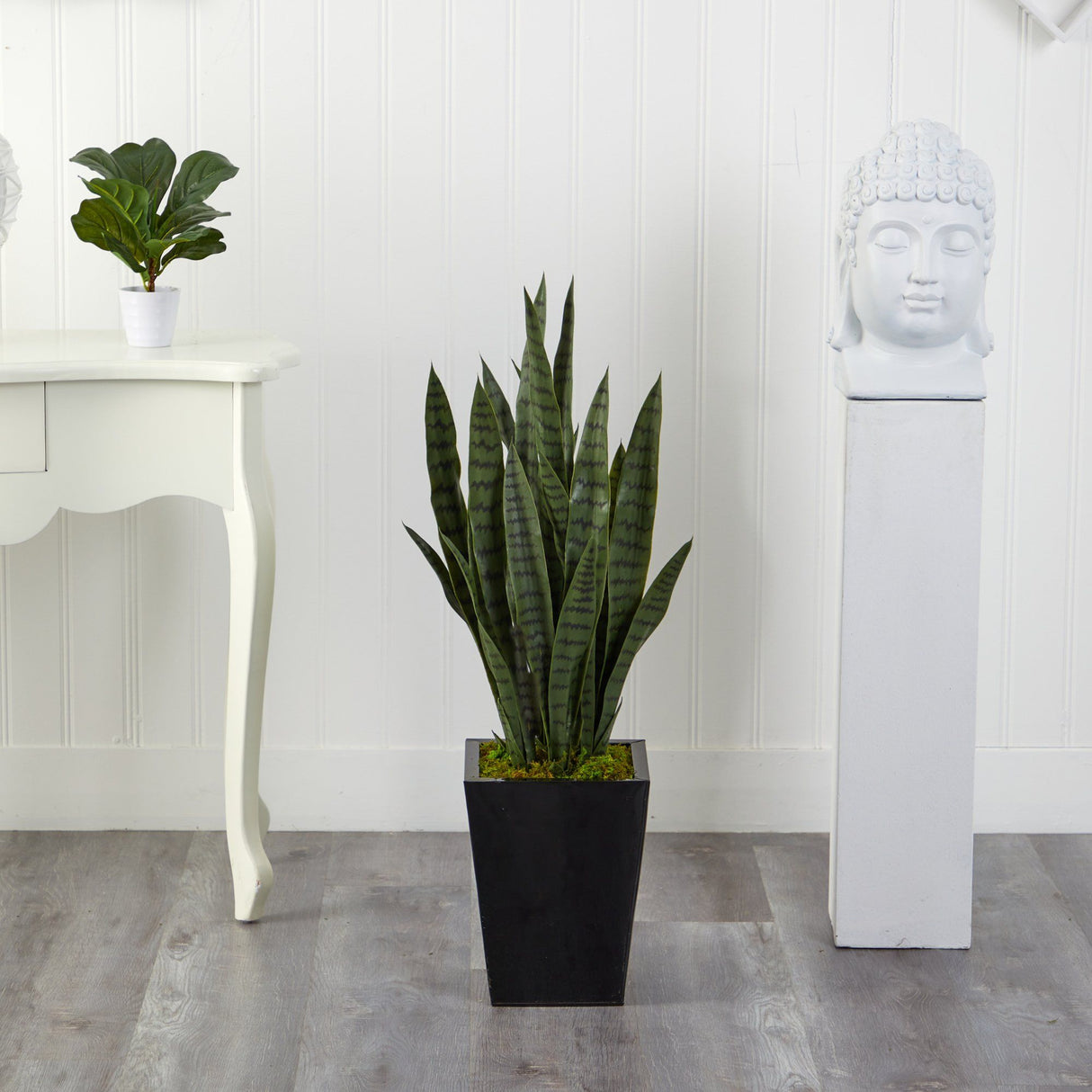 40” Sansevieria Artificial Plant in Black Metal Planter-Parc Decor