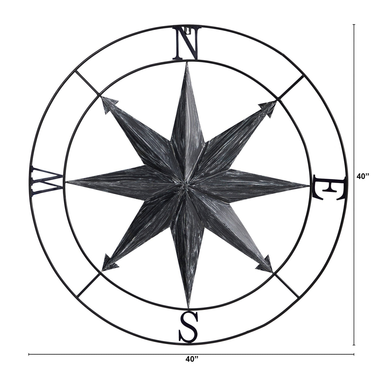 40” Washed Nautical Metal Compass Wall Art Decor-Parc Decor