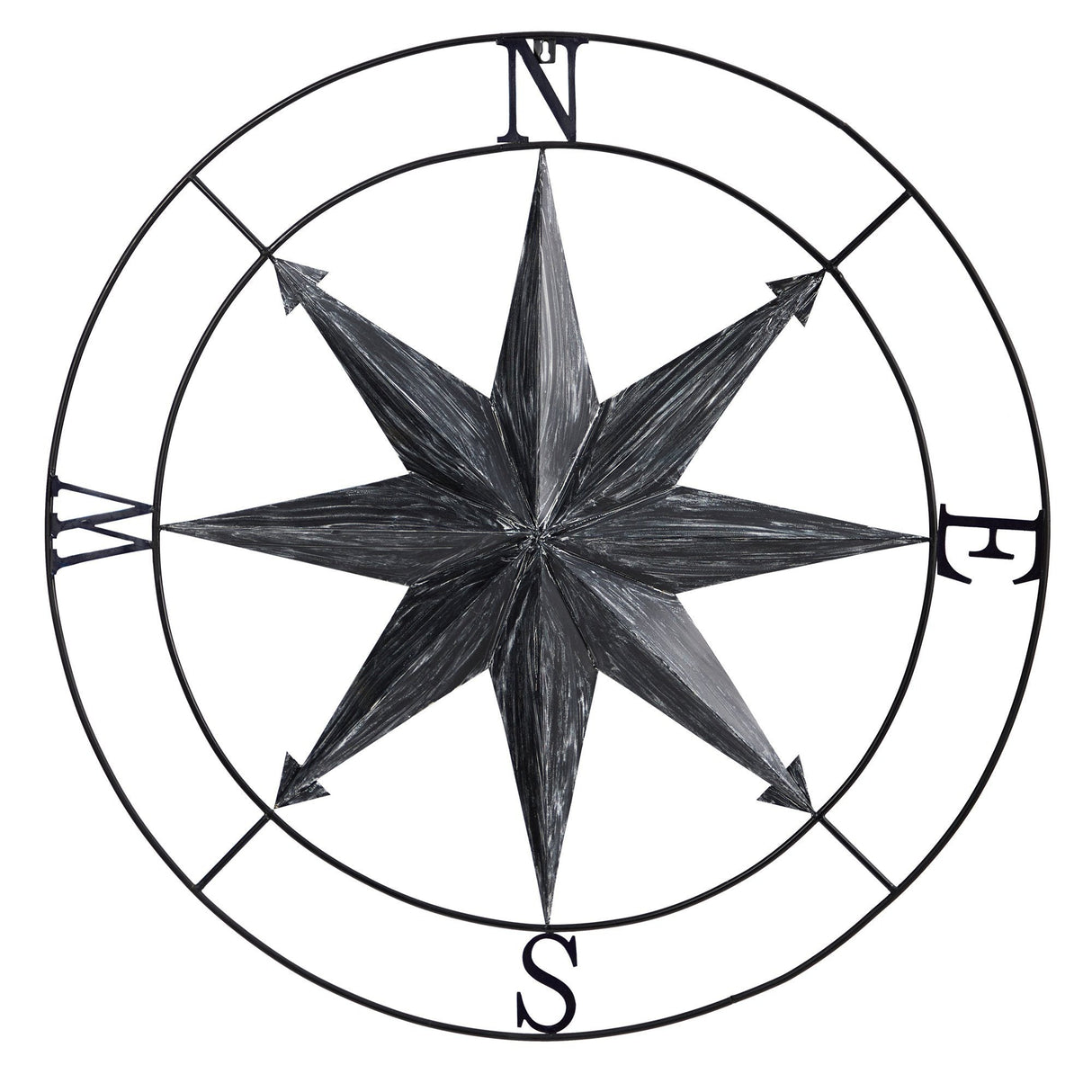 40” Washed Nautical Metal Compass Wall Art Decor-Parc Decor