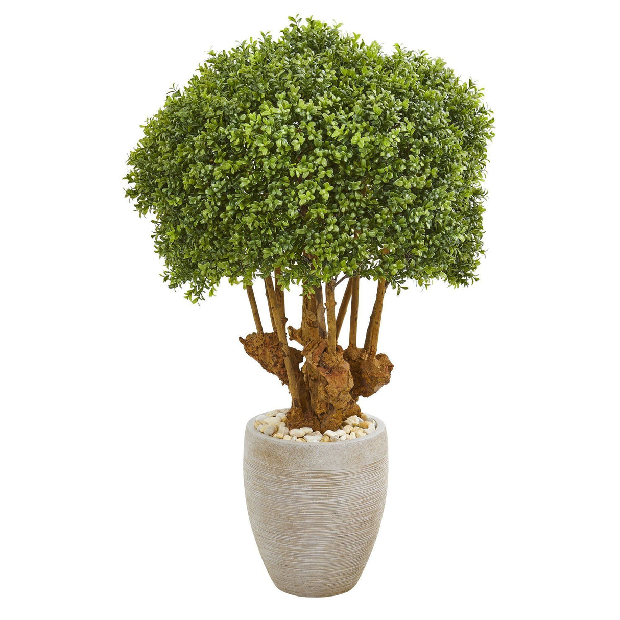 41” Boxwood Artificial Topiary Tree in Sandstone Planter (Indoor/Outdoor)-Parc Decor