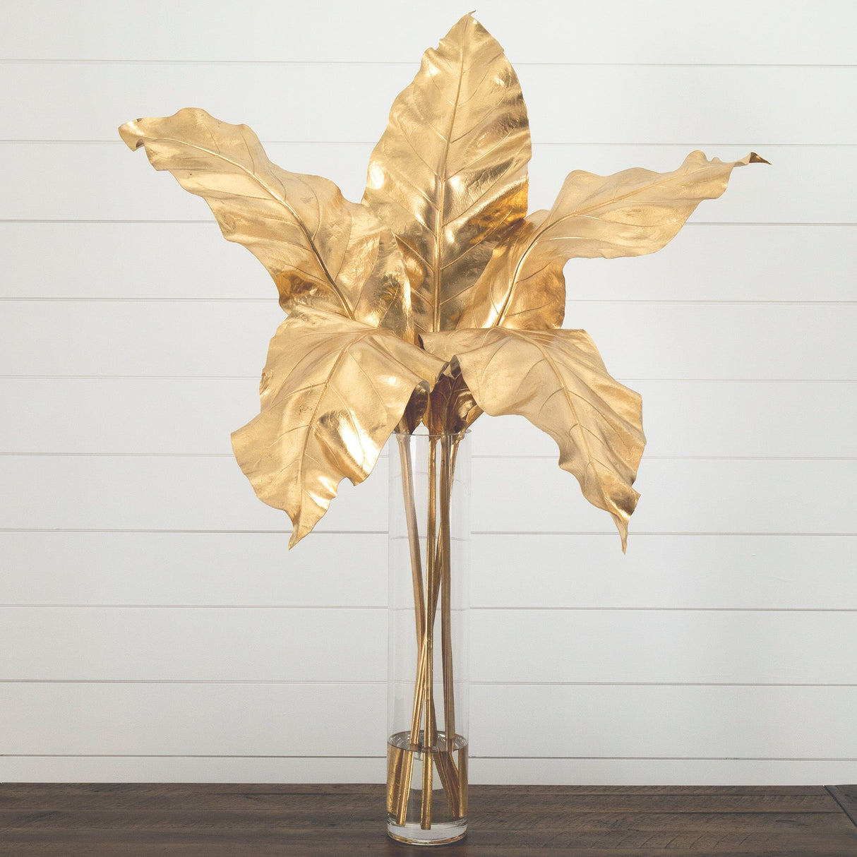 41” Artificial Golden Palm Foliage in Glass Vase-Arrangement-Parc Decor