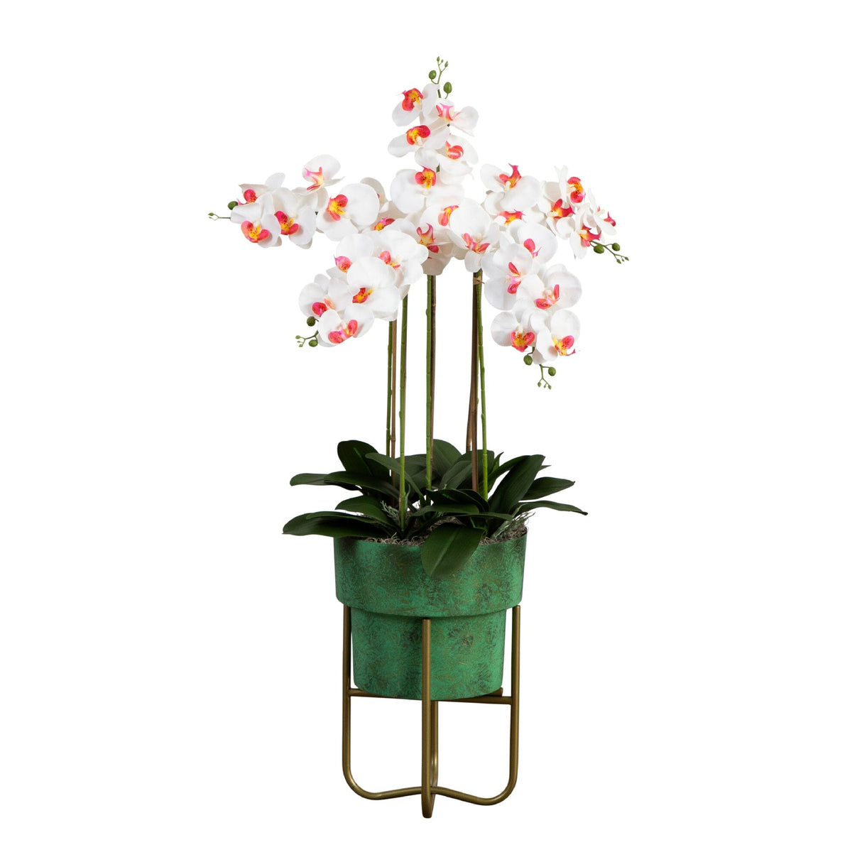 43” Artificial Orchid Arrangement in Patina Metal Planter with Stand-Arrangement-Parc Decor