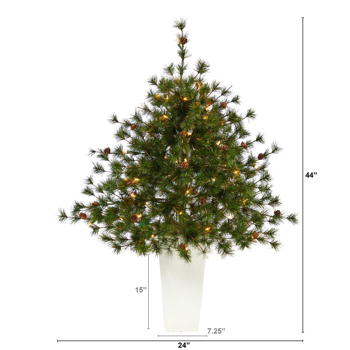 44” Colorado Mountain Pine Artificial Christmas Tree with 50 Clear Lights. 171 Bendable Branches and Pine Cones in Planter-Christmas Tree-Parc Decor