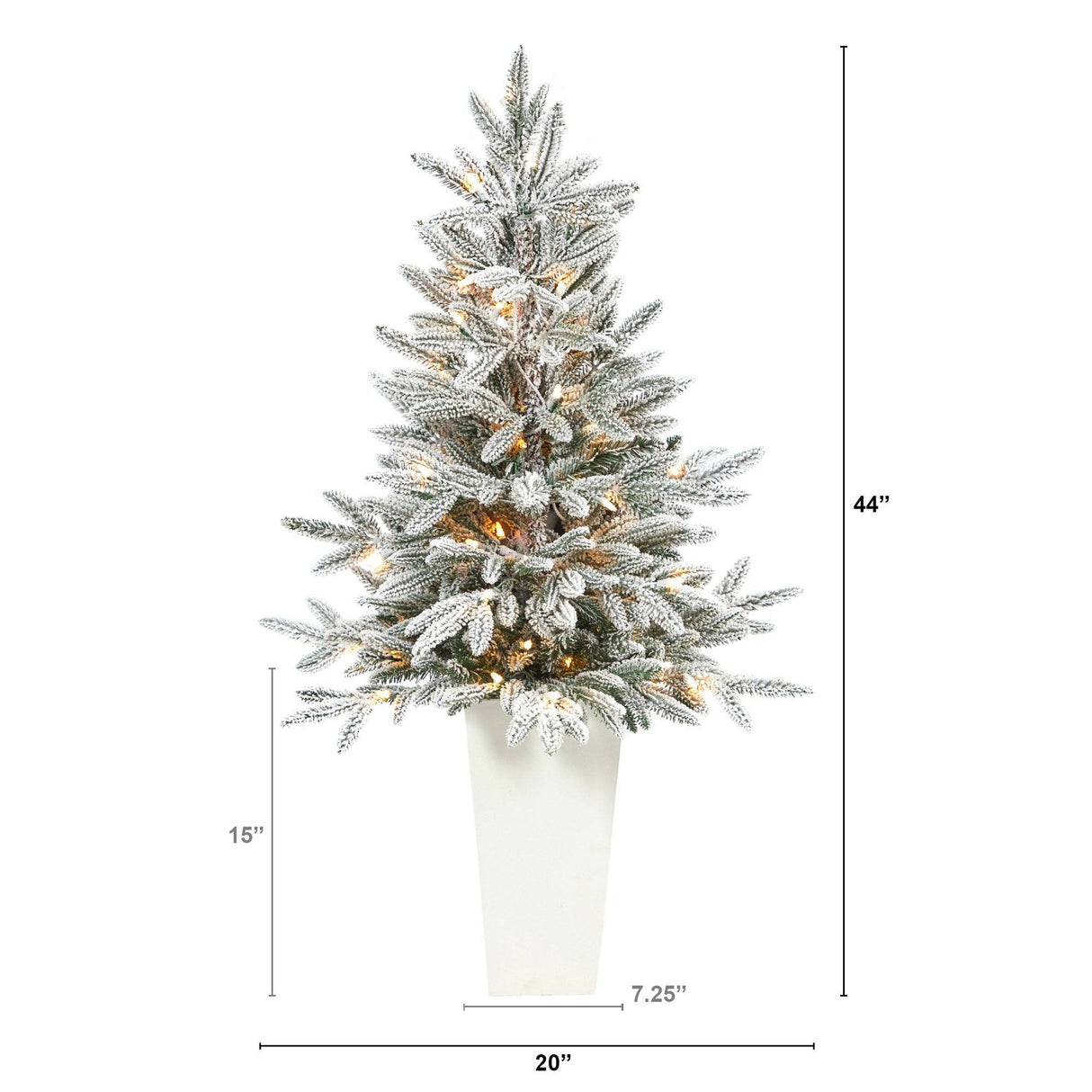 44” Flocked Manchester Spruce Artificial Christmas Tree with 50 Lights and 133 Bendable Branches in White Planter-Christmas Tree-Parc Decor