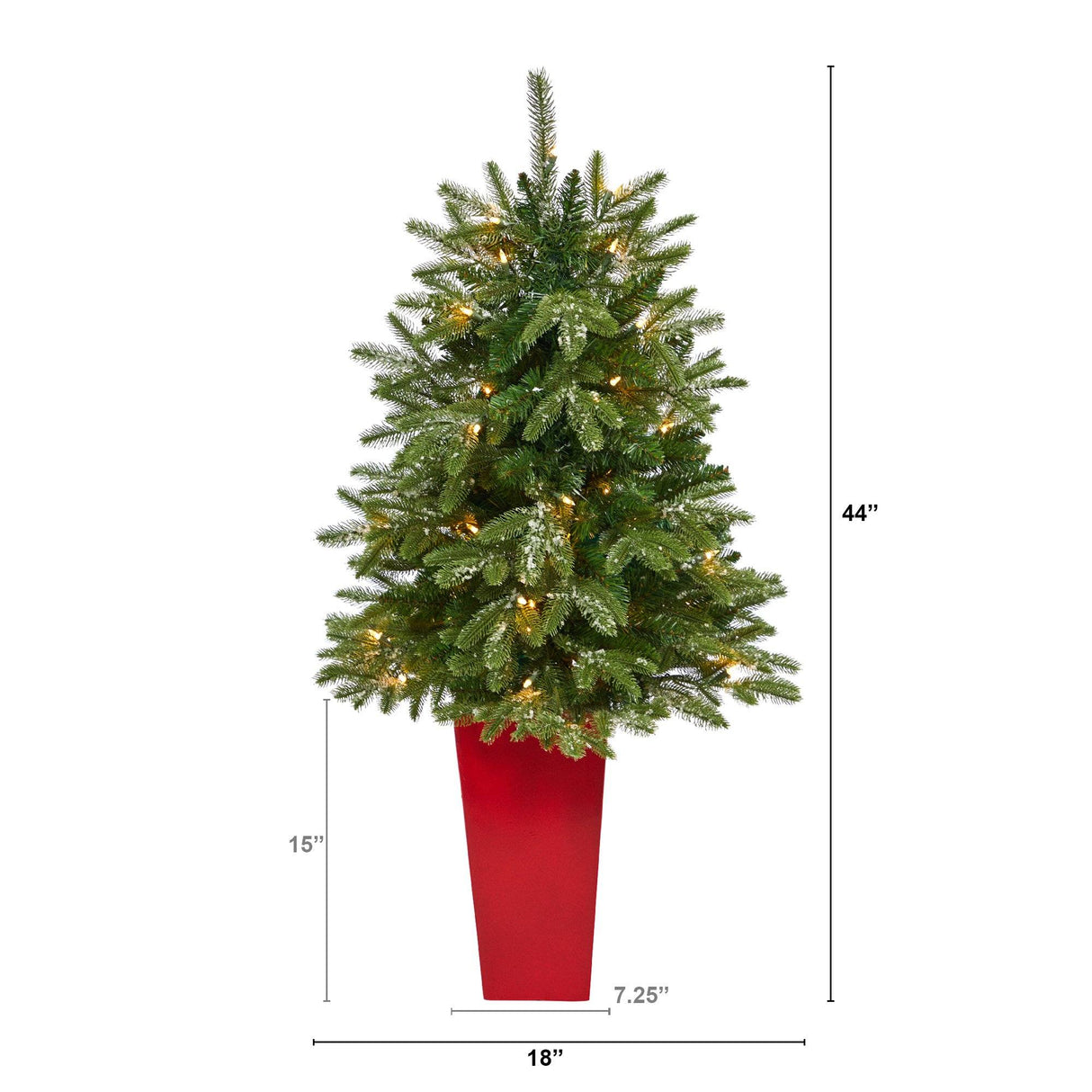 44” Snowed Grand Teton Fir Artificial Christmas Tree with 50 Clear Lights and 111 Bendable Branches in Red Planter-Christmas Tree-Parc Decor