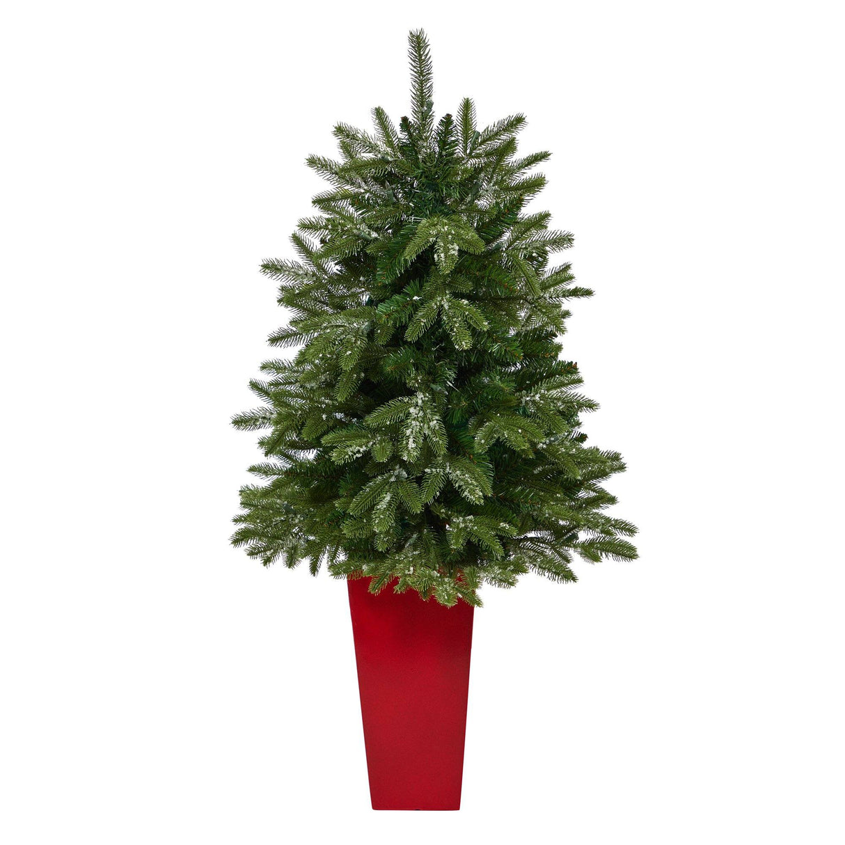 44” Snowed Grand Teton Fir Artificial Christmas Tree with 50 Clear Lights and 111 Bendable Branches in Red Planter-Christmas Tree-Parc Decor