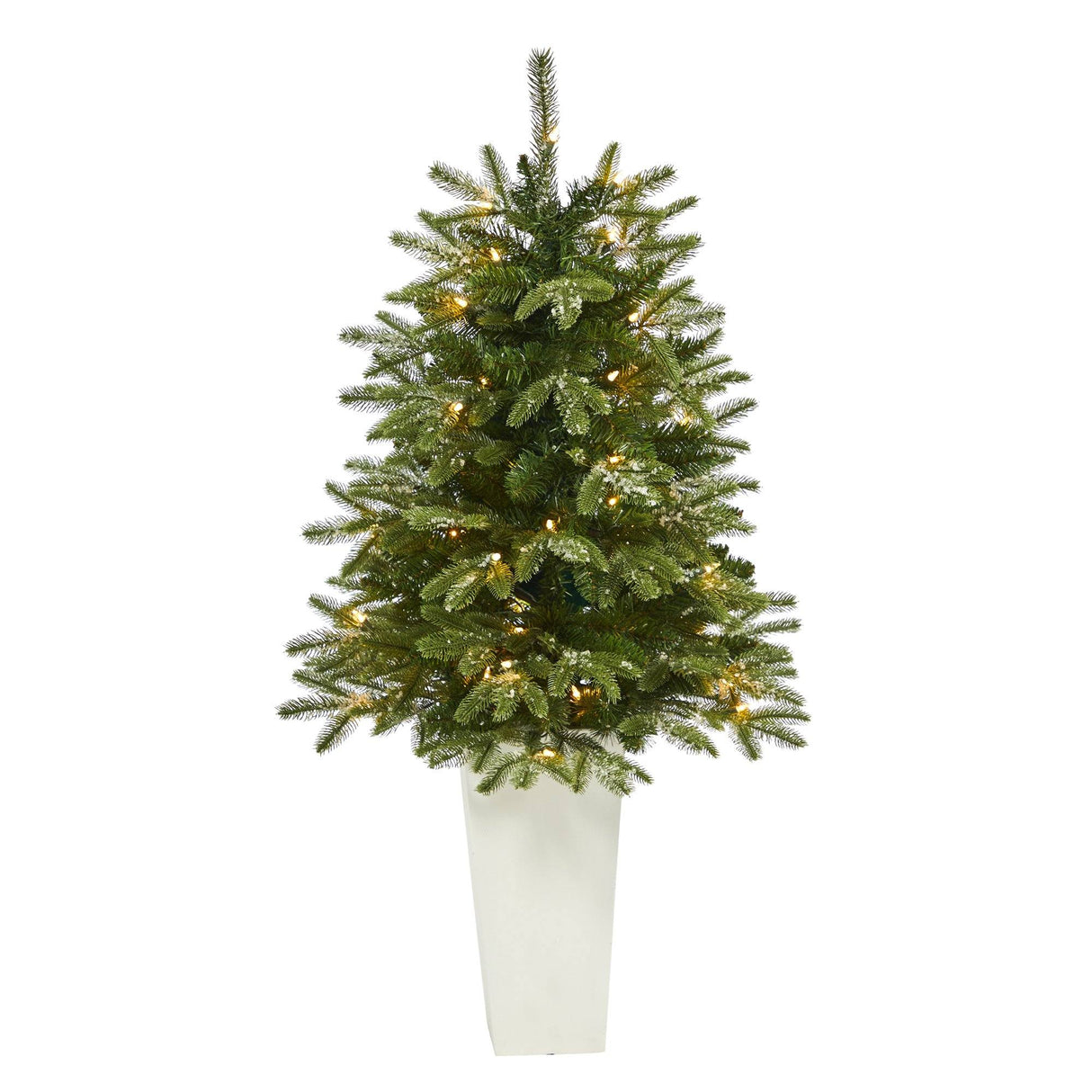 44” Snowed Grand Teton Fir Artificial Christmas Tree with 50 Clear Lights and 111 Bendable Branches in Red Planter-Christmas Tree-Parc Decor