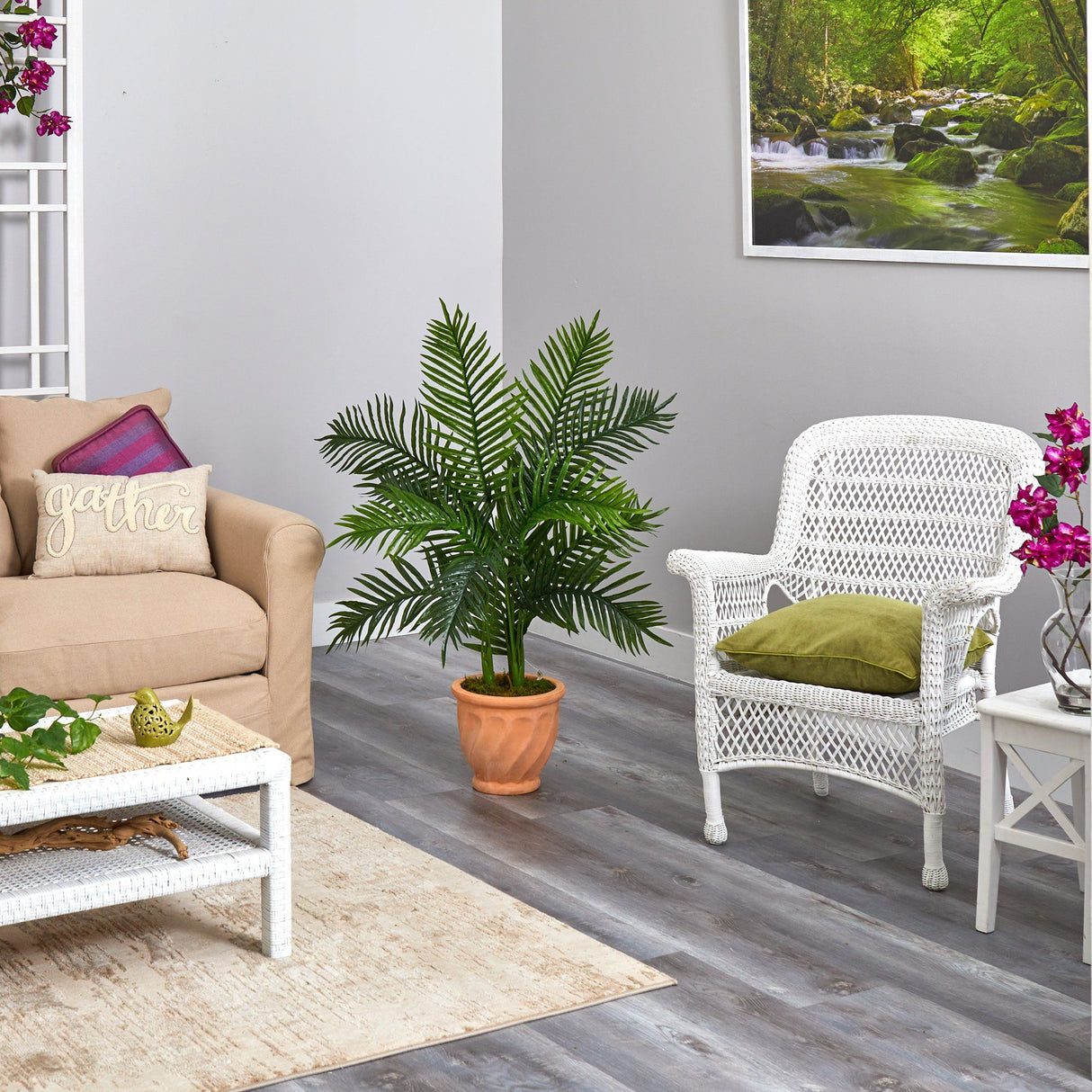 45” Areca Palm Artificial Tree in in Terra-Cotta Planter (Real Touch)-Parc Decor