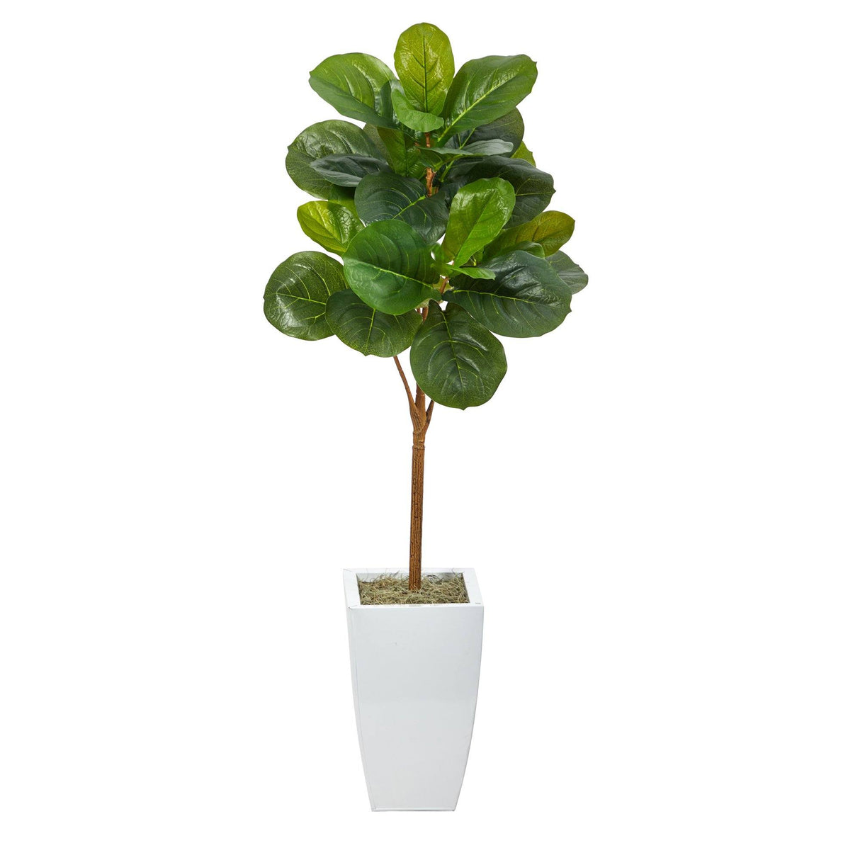 45” Fiddle Leaf Artificial Tree in White Metal Planter-Parc Decor