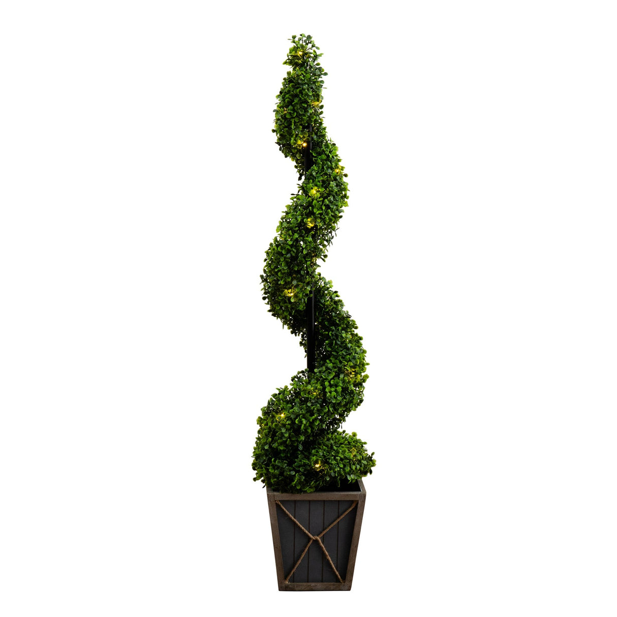 45” UV Resistant Artificial Boxwood Spiral Topiary Tree with LED Lights in Decorative Planter (Indoor/Outdoor)-Tree-Parc Decor