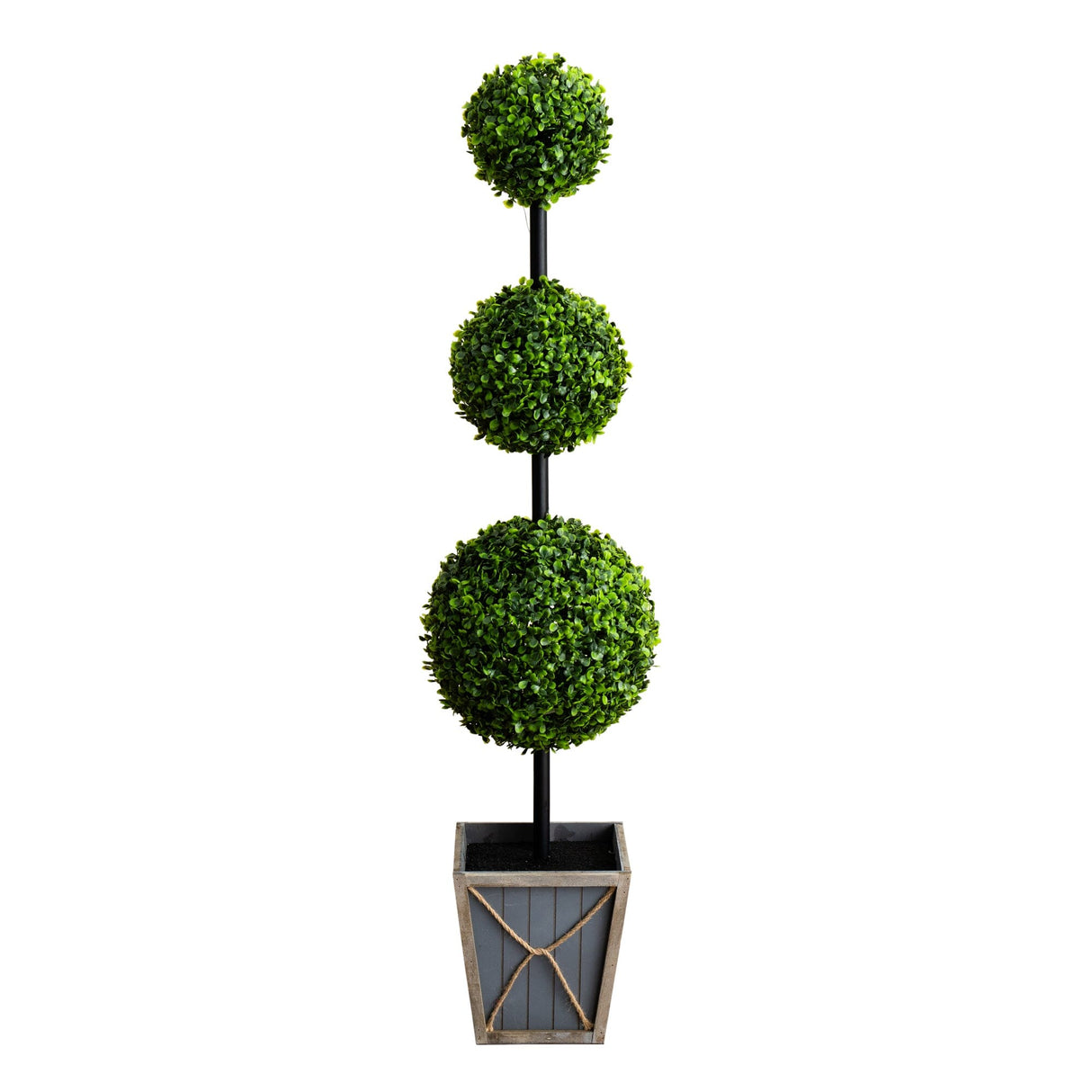 45" UV Resistant Artificial Triple Ball Boxwood Topiary with LED Lights in Decorative Planter (Indoor/Outdoor)-Tree-Parc Decor