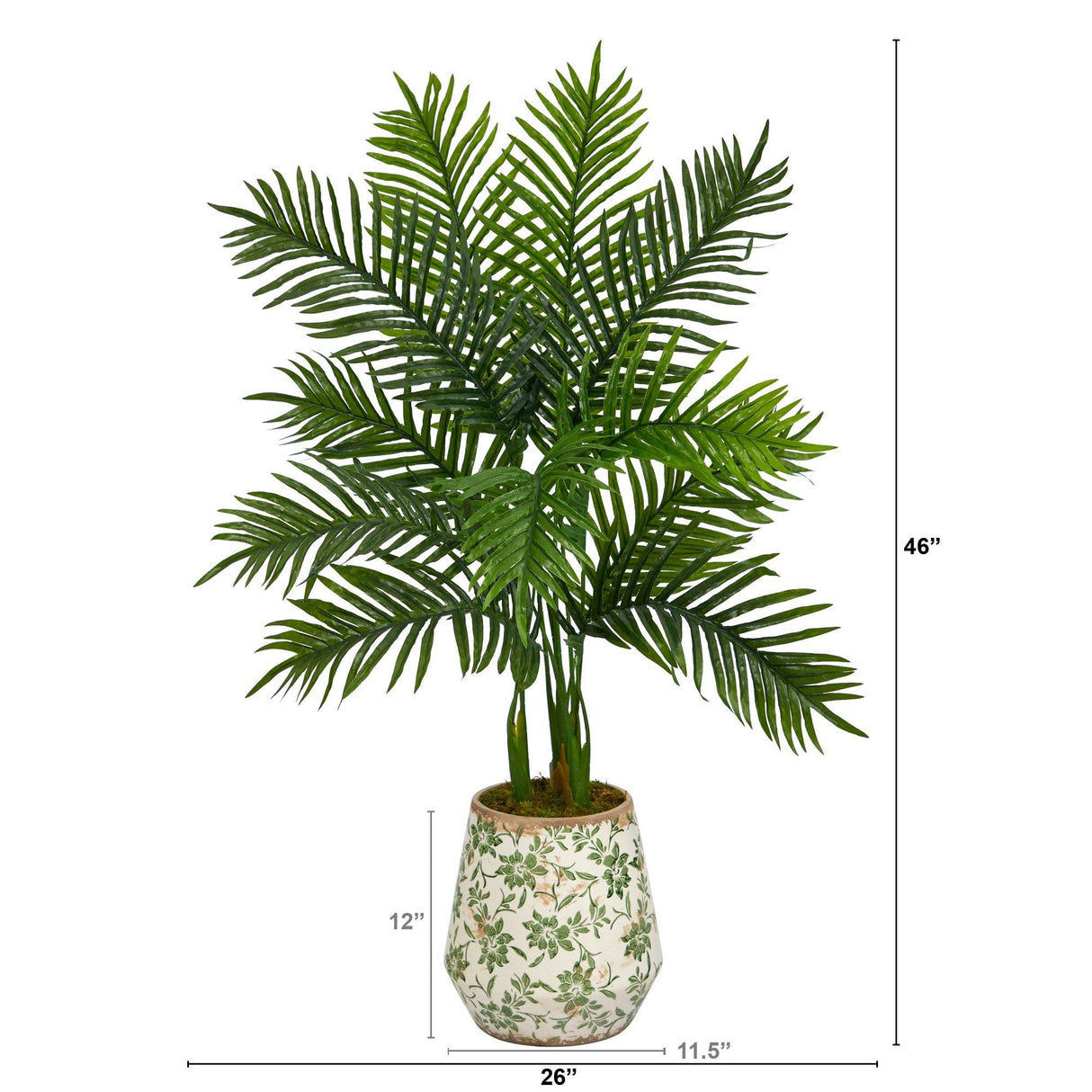 46” Areca Palm Artificial Tree in Floral Print Planter (Real Touch)-Parc Decor