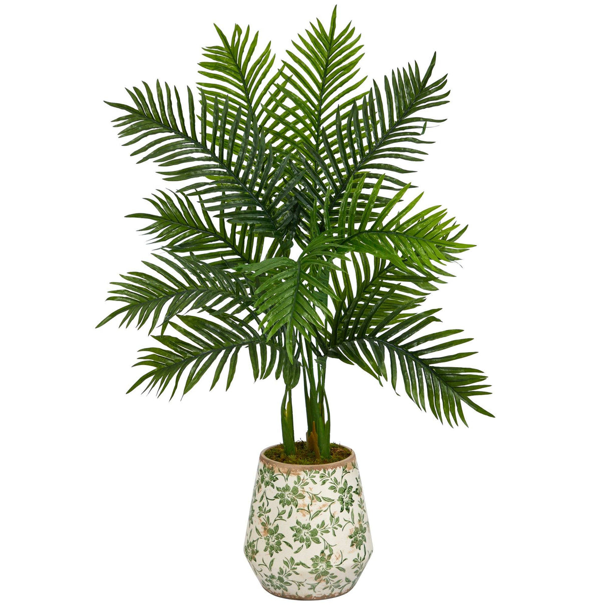 46” Areca Palm Artificial Tree in Floral Print Planter (Real Touch)-Parc Decor