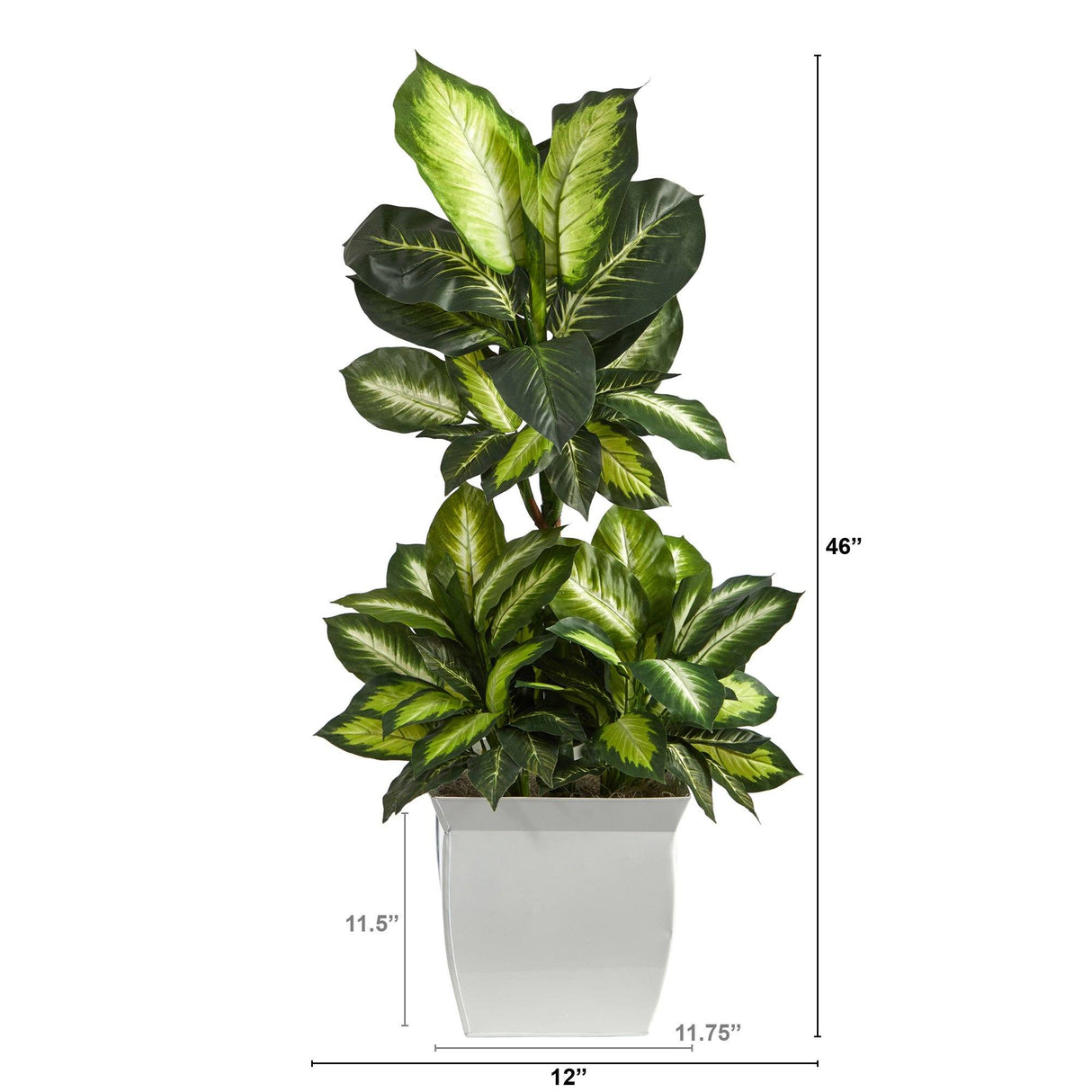 46” Golden Dieffenbachia Artificial Plant in White Metal Planter-Parc Decor