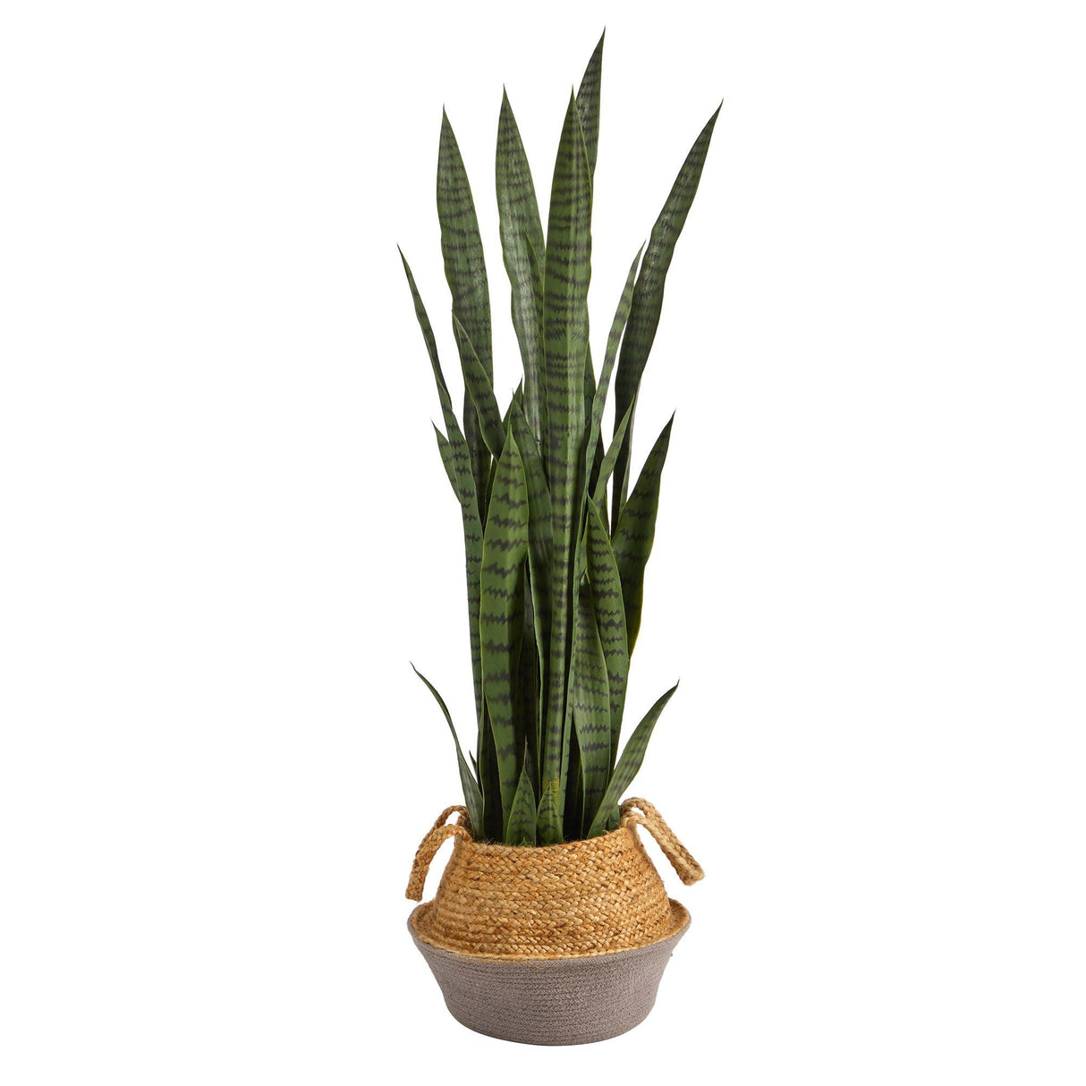 46” Sansevieria Artificial Plant in Boho Chic Handmade Cotton & Jute Gray Woven Planter-Parc Decor