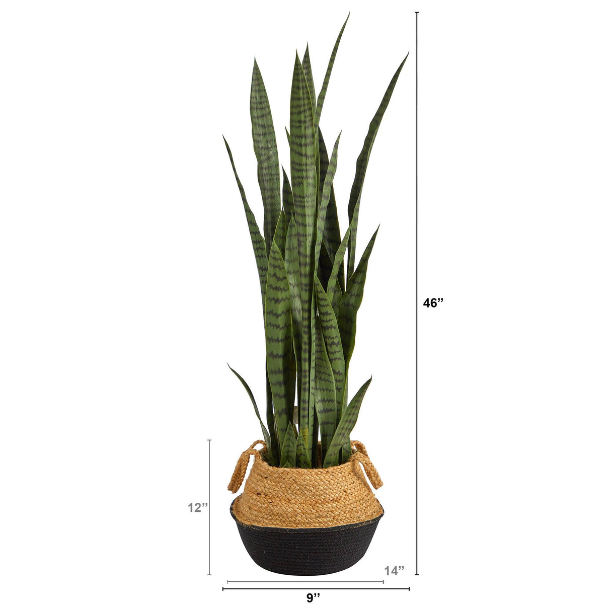 46” Sansevieria Plant in Cotton & Jute Black Woven Planter-Parc Decor
