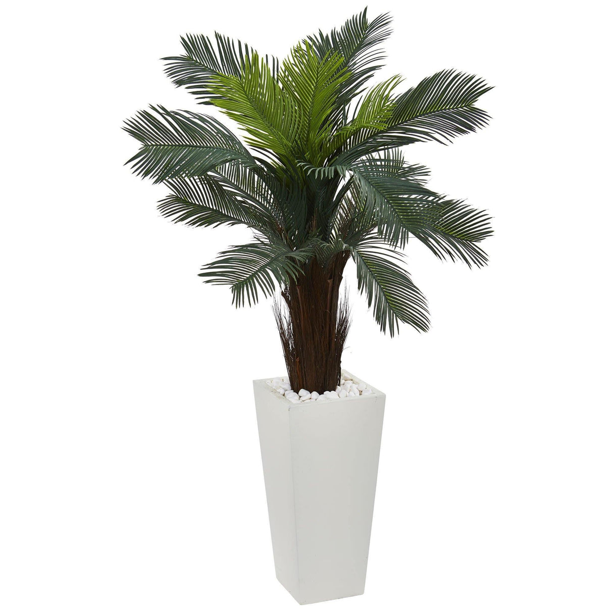 4.5’ Cycas Artificial Plant in White Tower Planter Indoor/Outdoor-Parc Decor