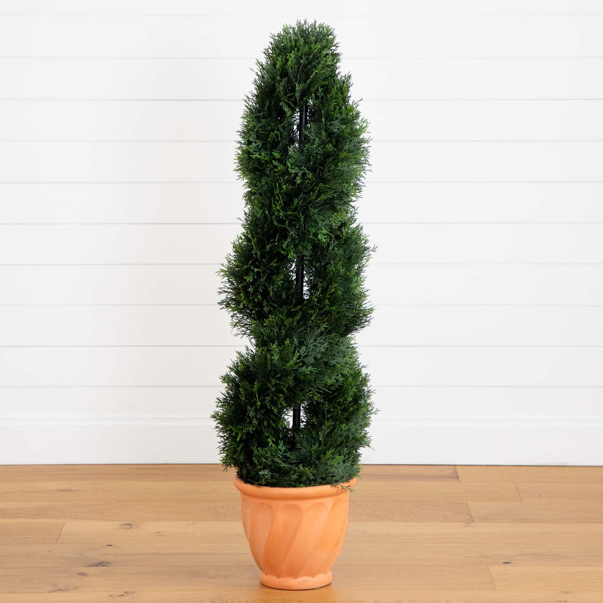 4.5’ Double Cypress Topiary Artificial Tree in Terracotta Planter (Indoor/Outdoor)-Parc Decor