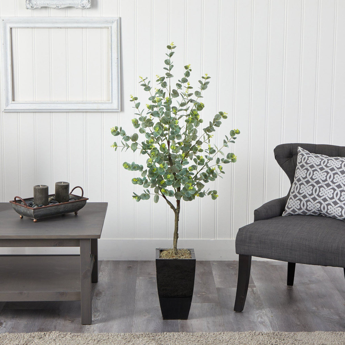 4.5’ Eucalyptus Artificial Tree in Black Metal Planter-Parc Decor