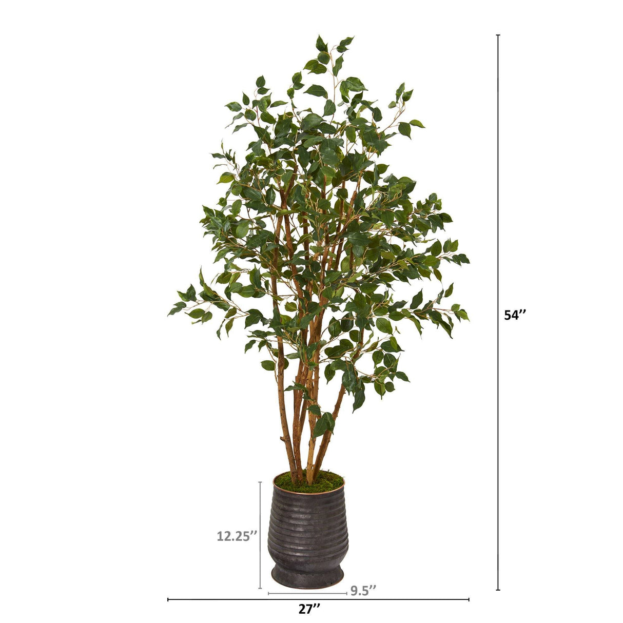 4.5’ Ficus Artificial Tree in Ribbed Metal Planter-Parc Decor