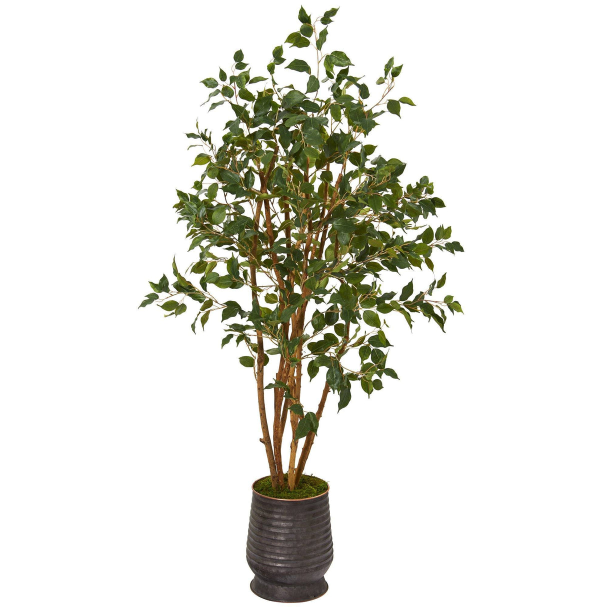 4.5’ Ficus Artificial Tree in Ribbed Metal Planter-Parc Decor