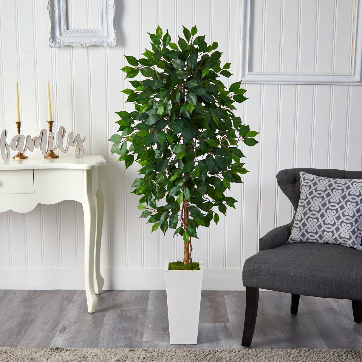 4.5’ Ficus Artificial Tree in White Planter-Parc Decor
