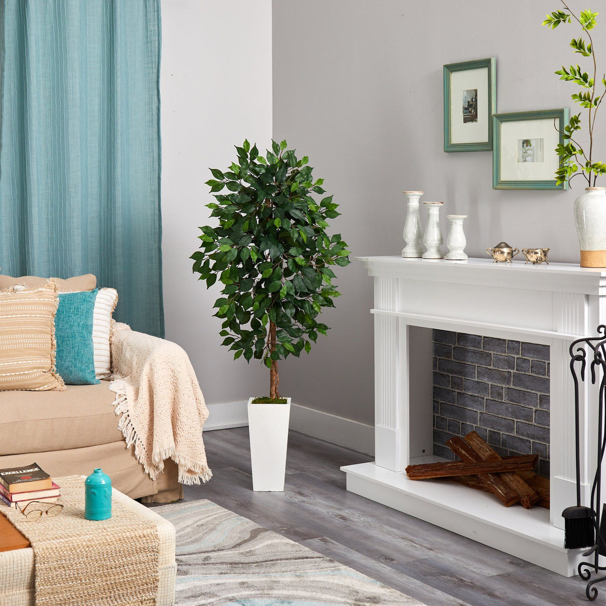 4.5’ Ficus Artificial Tree in White Planter-Parc Decor