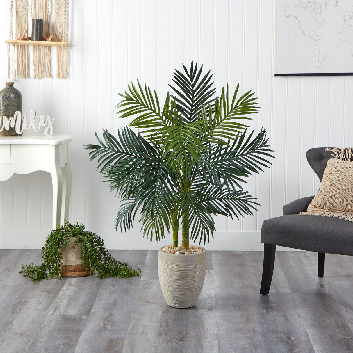 4.5’ Golden Cane Palm Artificial Tree in Oval Planter-Parc Decor