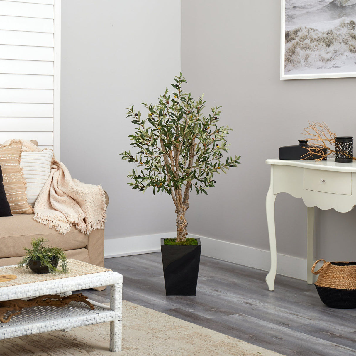 4.5’ Olive Artificial Tree in Black Metal Planter-Parc Decor