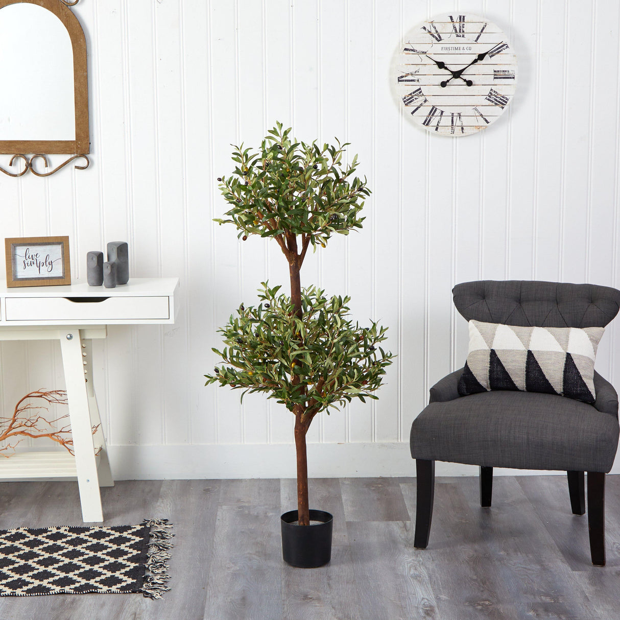 4.5' Olive Double Topiary Silk Tree-Parc Decor