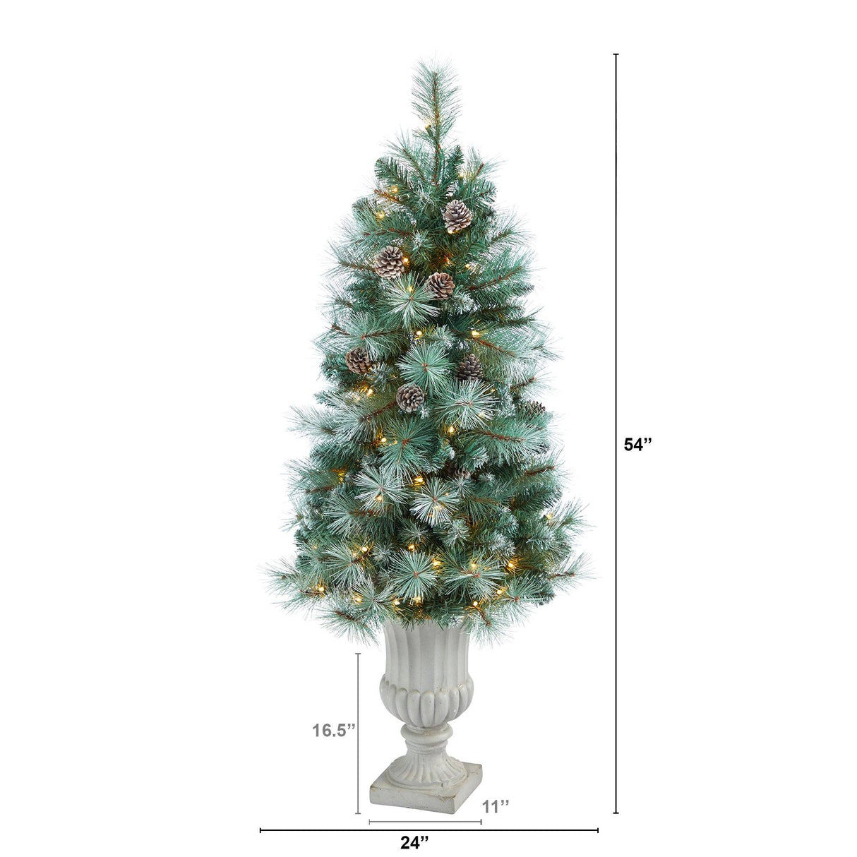 4.5’ Frosted Tip British Columbia Mountain Pine Artificial Christmas Tree with Urn-Christmas Tree-Parc Decor