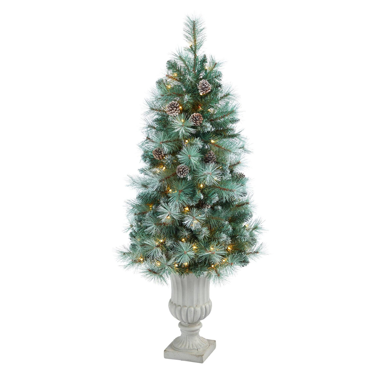 4.5’ Frosted Tip British Columbia Mountain Pine Artificial Christmas Tree with Urn-Christmas Tree-Parc Decor