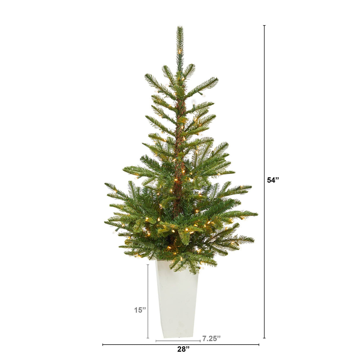 4.5’ Layered Washington Spruce Artificial Christmas Tree with 100 Clear LED Lights and 189 Bendable Branches in White Planter-Christmas Tree-Parc Decor