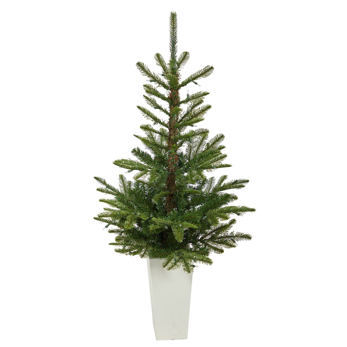 4.5’ Layered Washington Spruce Artificial Christmas Tree with 100 Clear LED Lights and 189 Bendable Branches in White Planter-Christmas Tree-Parc Decor