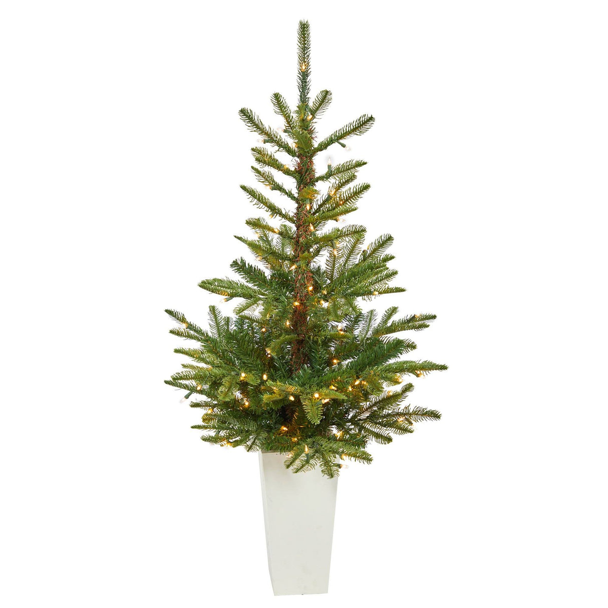 4.5’ Layered Washington Spruce Artificial Christmas Tree with 100 Clear LED Lights and 189 Bendable Branches in White Planter-Christmas Tree-Parc Decor
