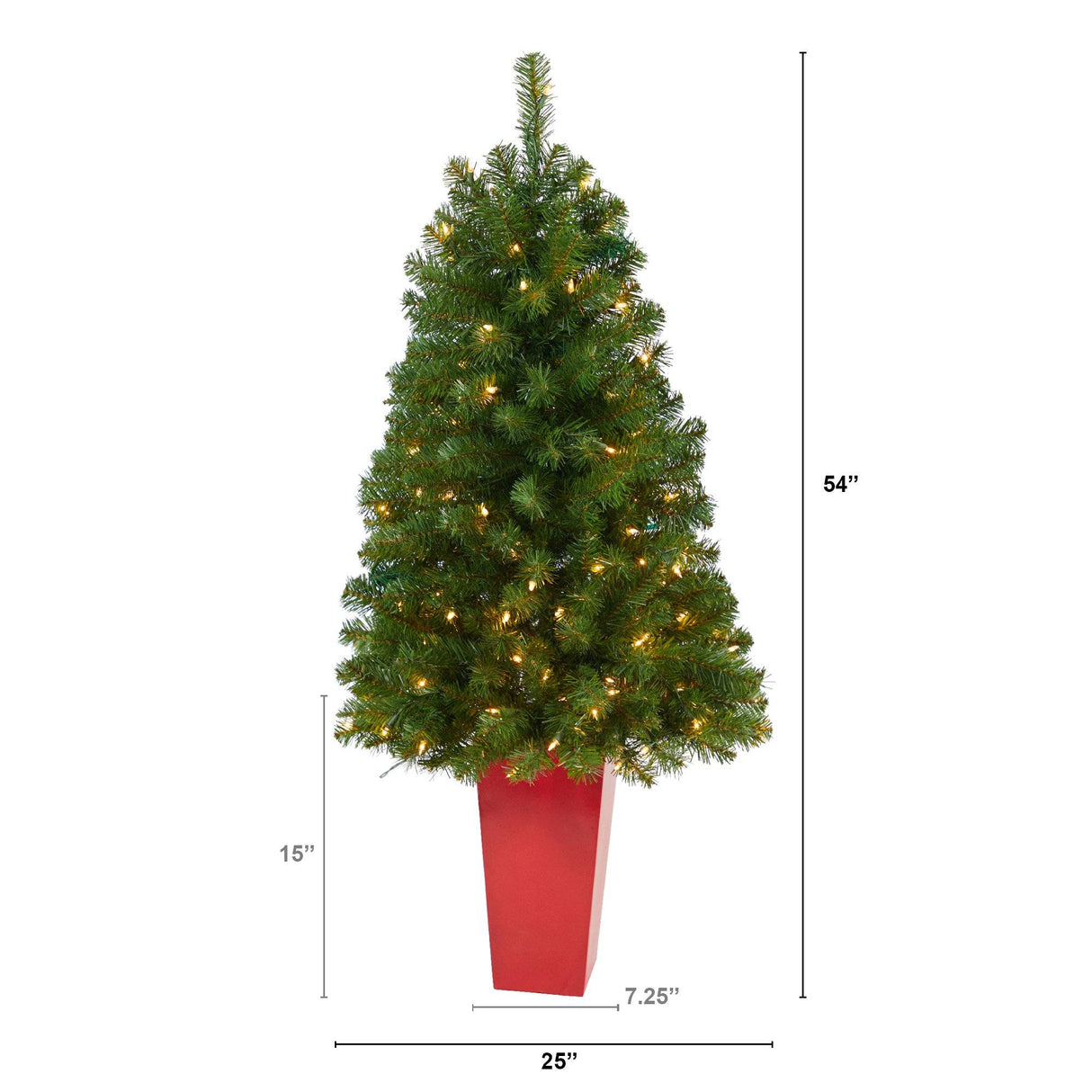 4.5’ Virginia Fir Artificial Christmas Tree with 100 Clear Lights and 223 Bendable Branches in Red Planter-Christmas Tree-Parc Decor